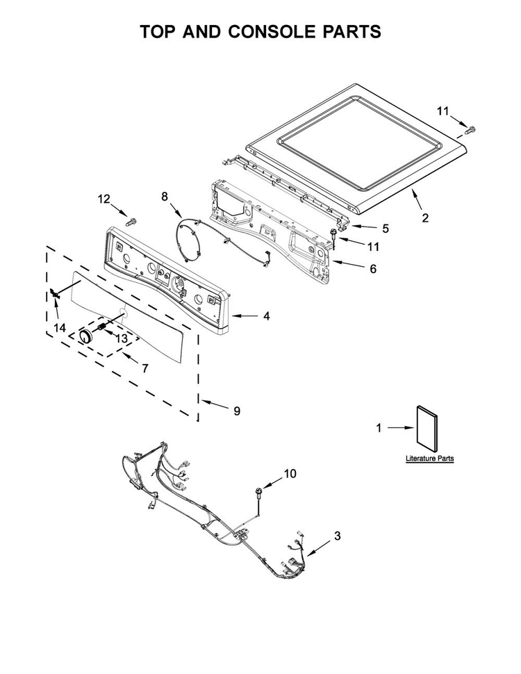 Top And Console Parts Diagram and Parts List for WED7590FW0  Whirlpool Dryer