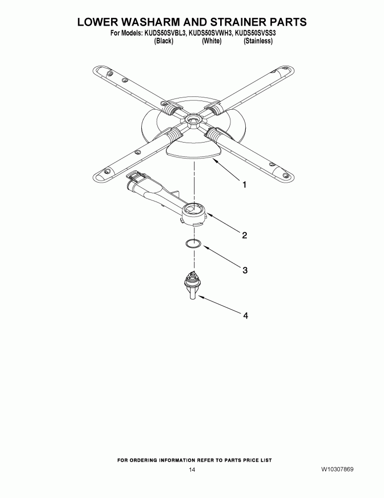 LOWER WASHARM AND STRAINER PARTS Diagram and Parts List for KUDS50SVSS3  KitchenAid Dishwasher