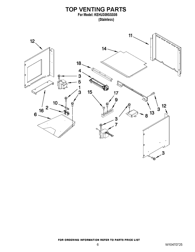 TOP VENTING PARTS Diagram and Parts List for KEHU309SSS05  KitchenAid Microwave Oven Combo