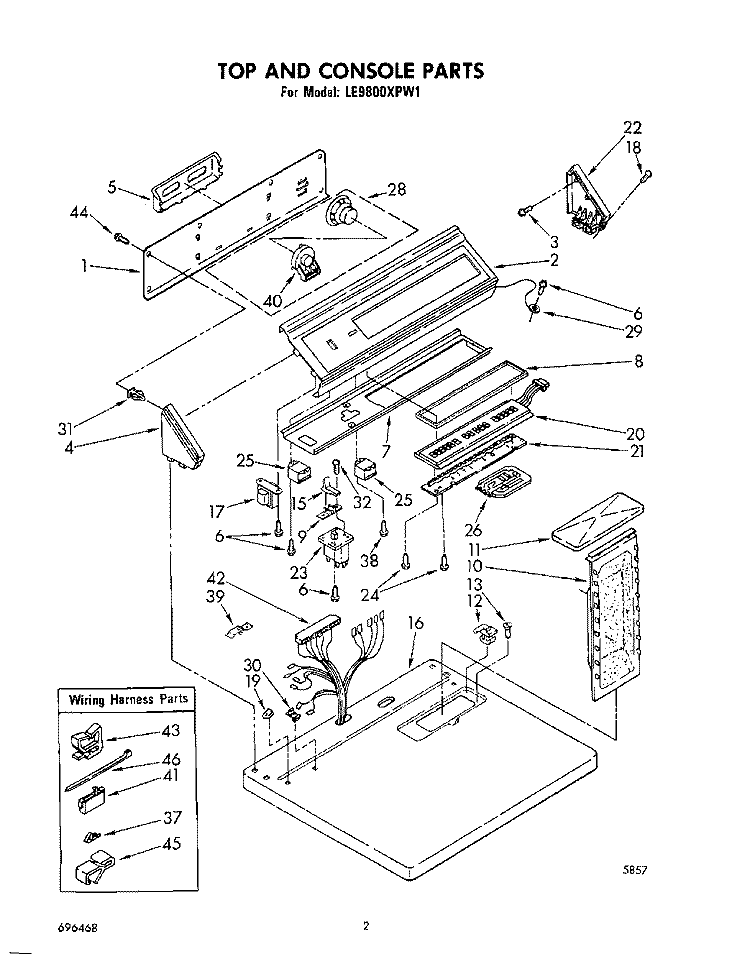 TOP AND CONSOLE, LIT/OPTIONAL Diagram and Parts List for LE9800XPN1  Whirlpool Dryer