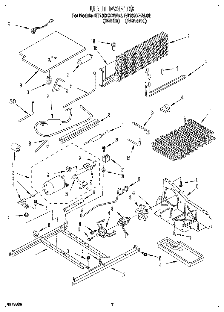 UNIT Diagram and Parts List for RT18DKXAL02  Roper Refrigerator