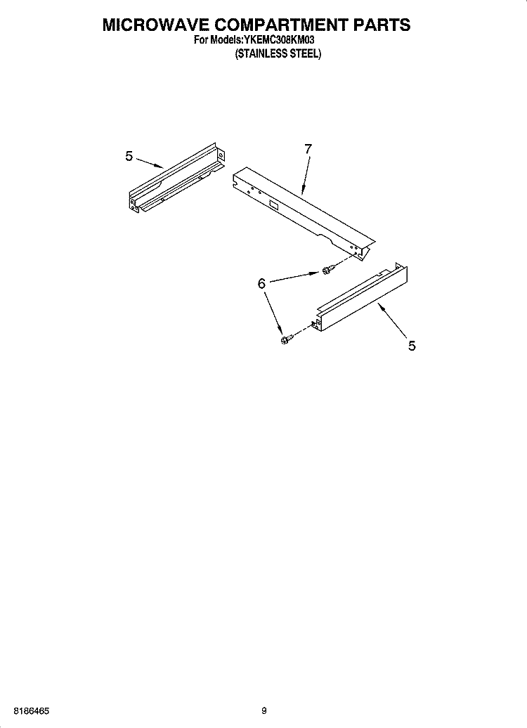MICROWAVE COMPARTMENT PARTS Diagram and Parts List for YKEMC308KM03  KitchenAid Microwave Oven Combo