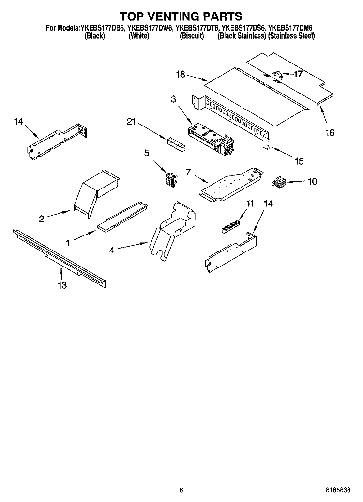 TOP VENTING PARTS, MISCELLANEOUS PARTS Diagram and Parts List for YKEBS177DW6  KitchenAid Wall Oven