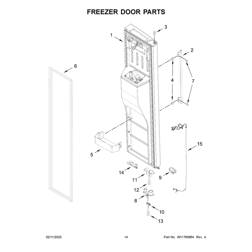 Freezer Door Parts Diagram and Parts List for KRSF336RPS00  KitchenAid Refrigerator