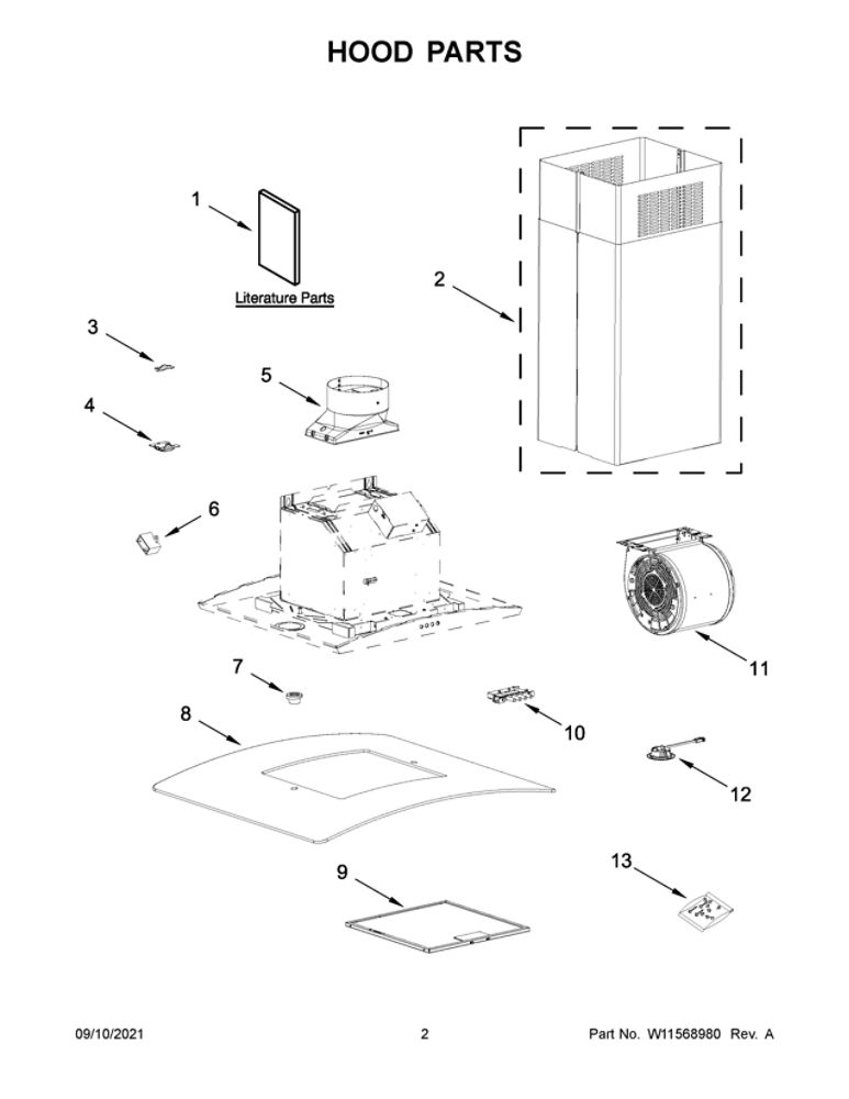Hood Parts Diagram and Parts List for WVI51UC0LS0  Whirlpool Range Hood