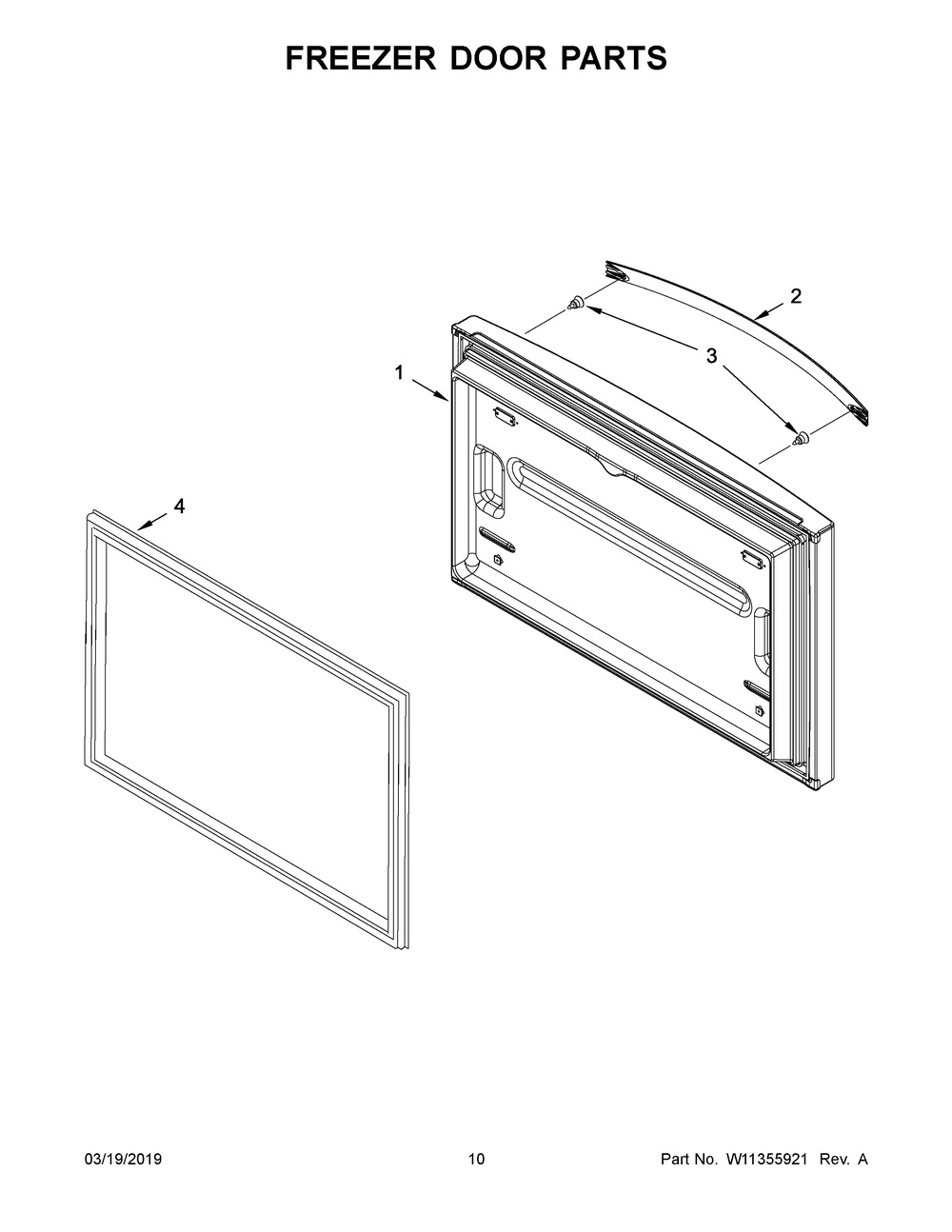 Freezer Door Parts Diagram and Parts List for WRF540CWHB01  Whirlpool Refrigerator
