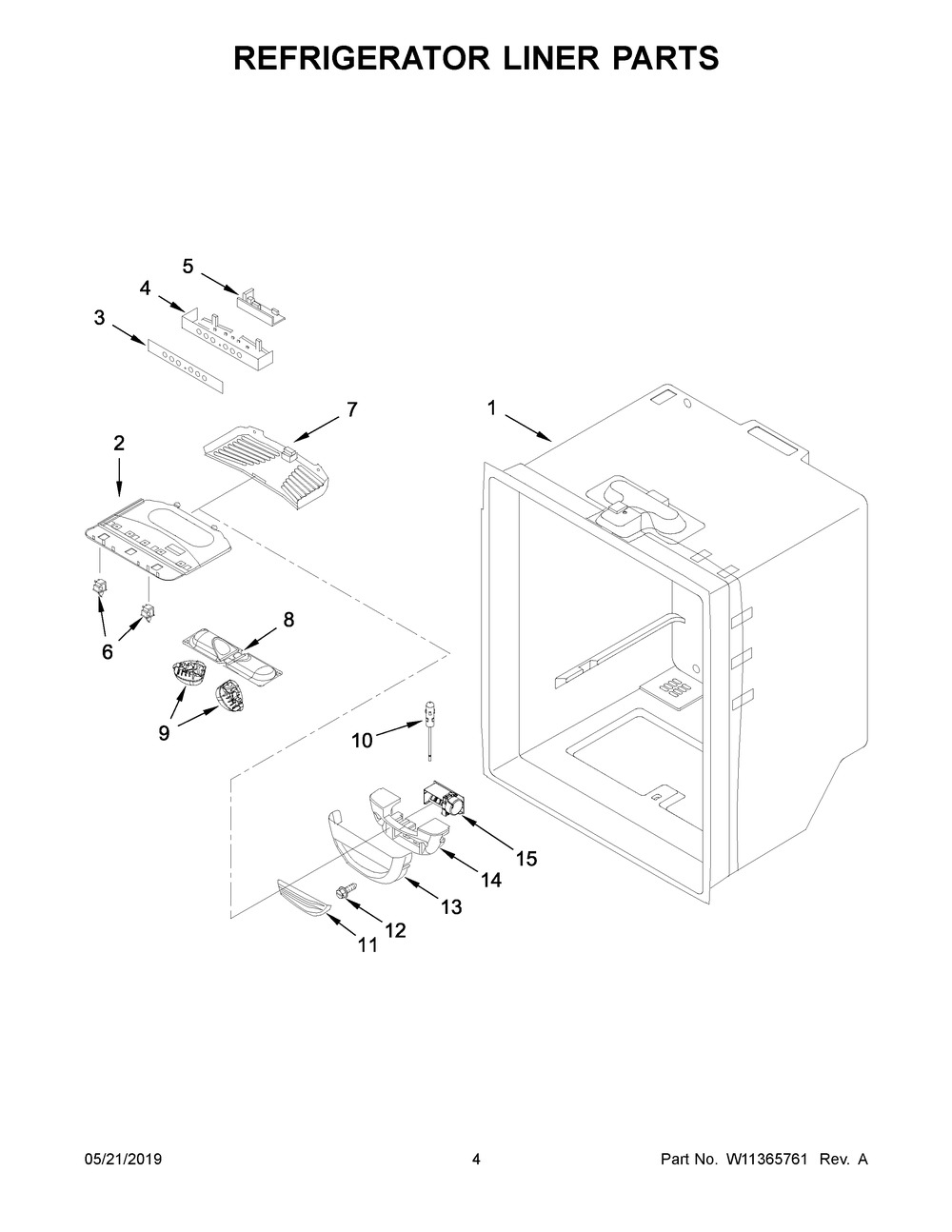 Refrigerator Liner Parts Diagram and Parts List for WRB119WFBM01  Whirlpool Refrigerator