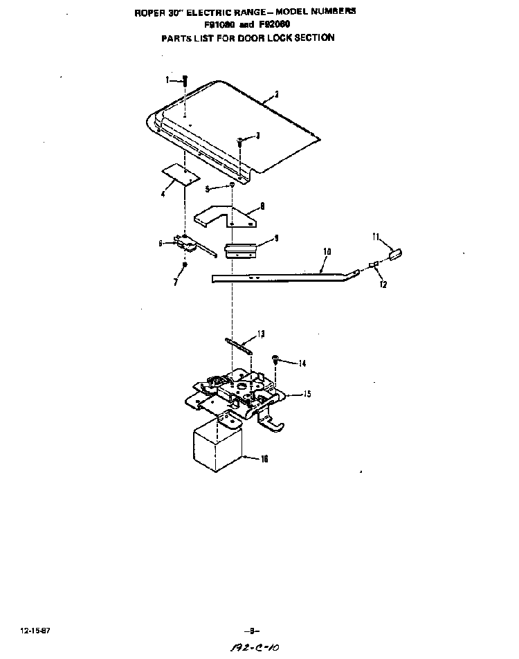 Door Lock Diagram and Parts List for F9208*0  Roper Range
