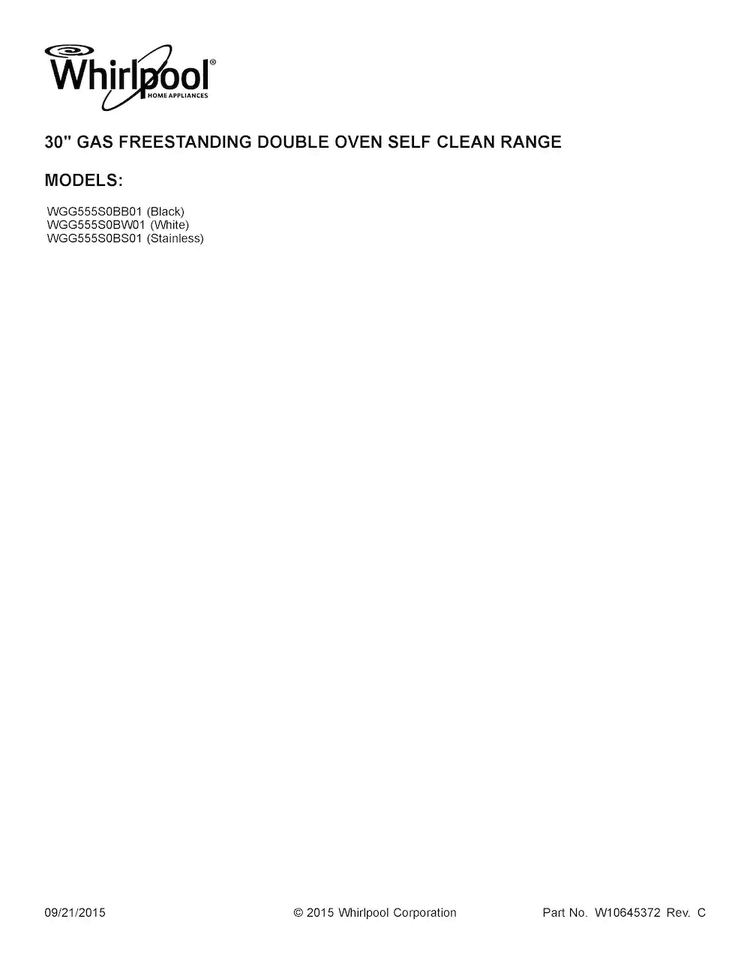 Cover Sheet Diagram and Parts List for WGG555S0BB01  Whirlpool Range