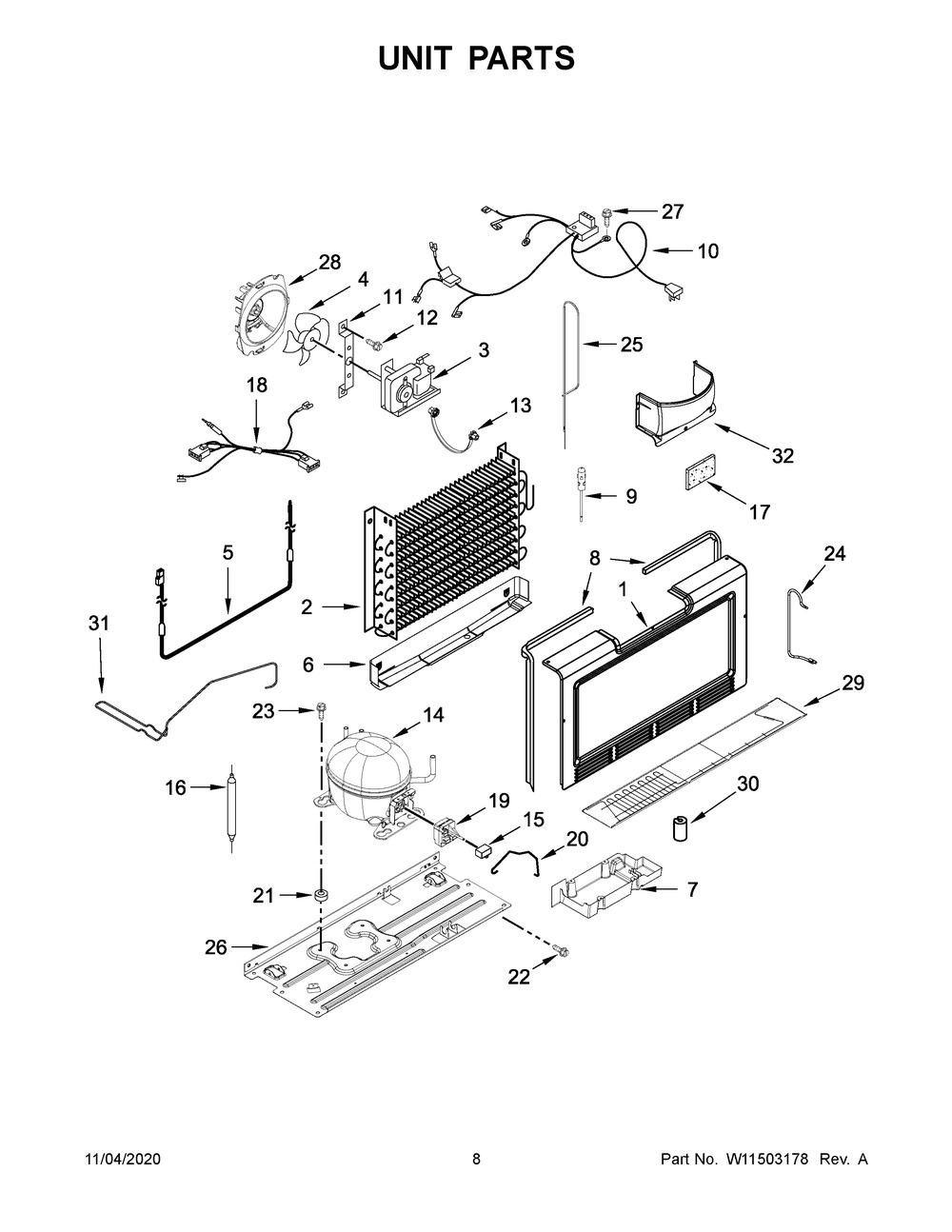Unit Parts Diagram and Parts List for WZF34X18DW04  Whirlpool Freezer