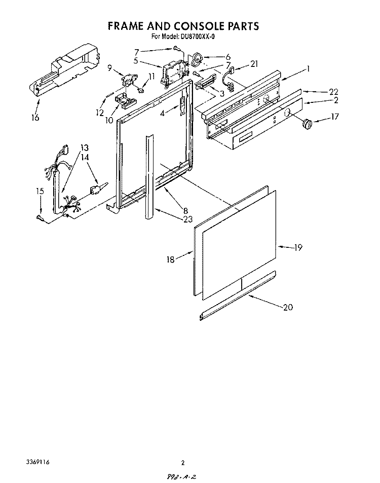 FRAME AND CONSOLE Diagram and Parts List for DU8700XX0  Whirlpool Dishwasher