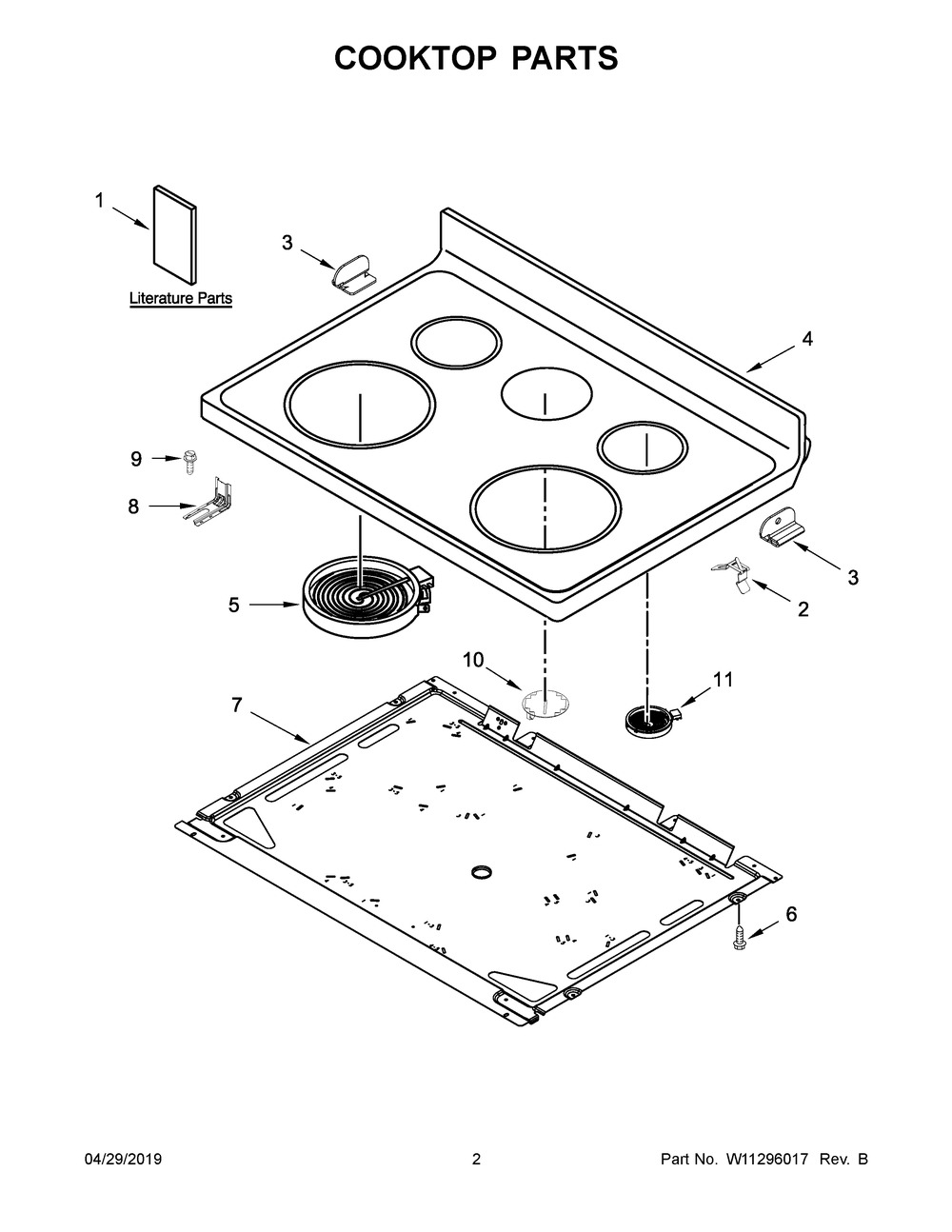 Cooktop Parts Diagram and Parts List for WFE525S0HV1  Whirlpool Range