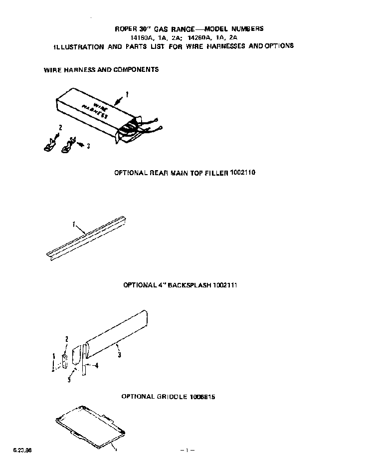 Wire Harness And Options Diagram and Parts List for 1416*0A  Roper Range