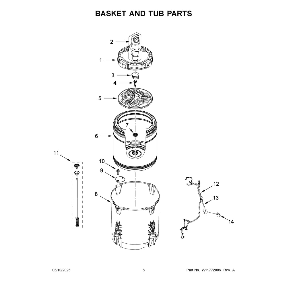Basket And Tub Parts Diagram and Parts List for WTW8127LC2  Whirlpool Washer