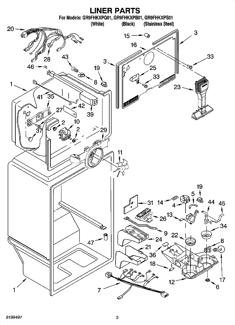 LINER PARTS Diagram and Parts List for GR9FHKXPB01  Whirlpool Refrigerator