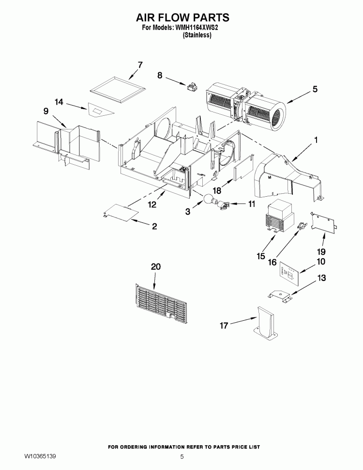 AIR FLOW PARTS Diagram and Parts List for WMH1164XWS2  Whirlpool Microwave
