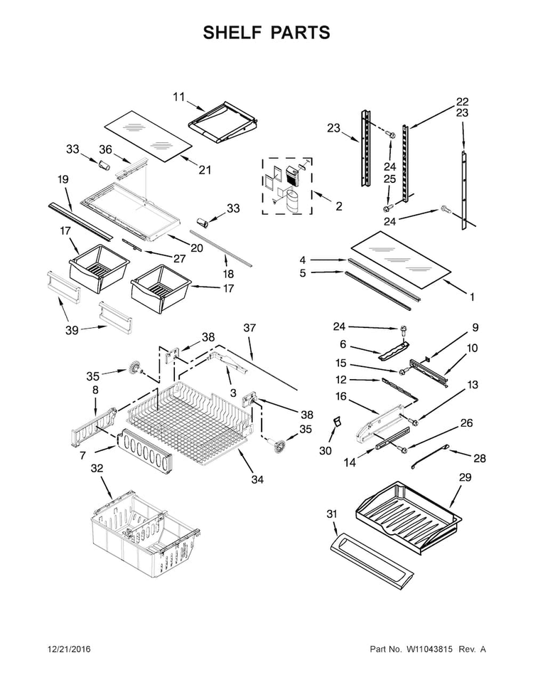 Shelf Parts Diagram and Parts List for WRF535SWHV00  Whirlpool Refrigerator