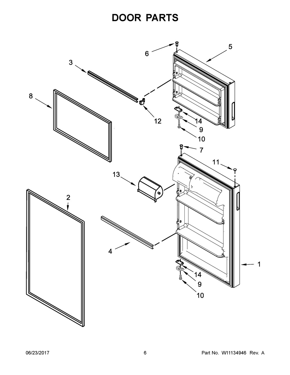 Door Parts Diagram and Parts List for IRT134FDW00  Whirlpool Refrigerator
