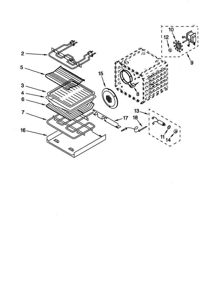 Internal Oven Diagram and Parts List for KEBS107DBAL6  KitchenAid Wall Oven