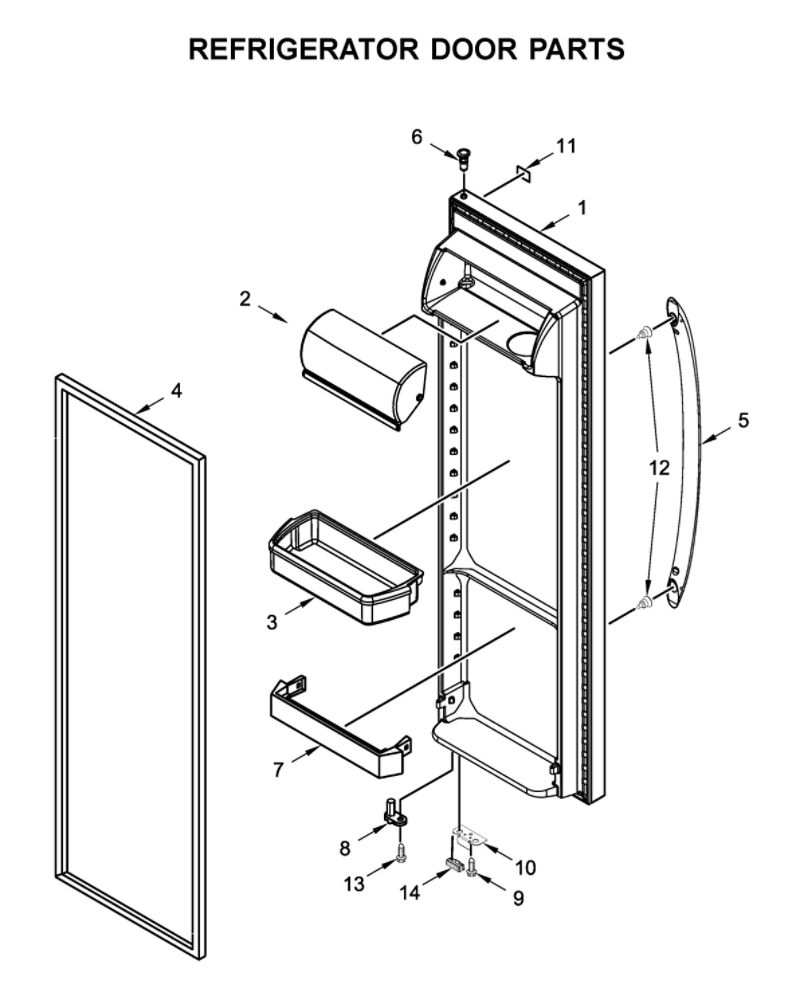 Refrigerator Door Parts Diagram and Parts List for WRS315SDHT05  Whirlpool Refrigerator