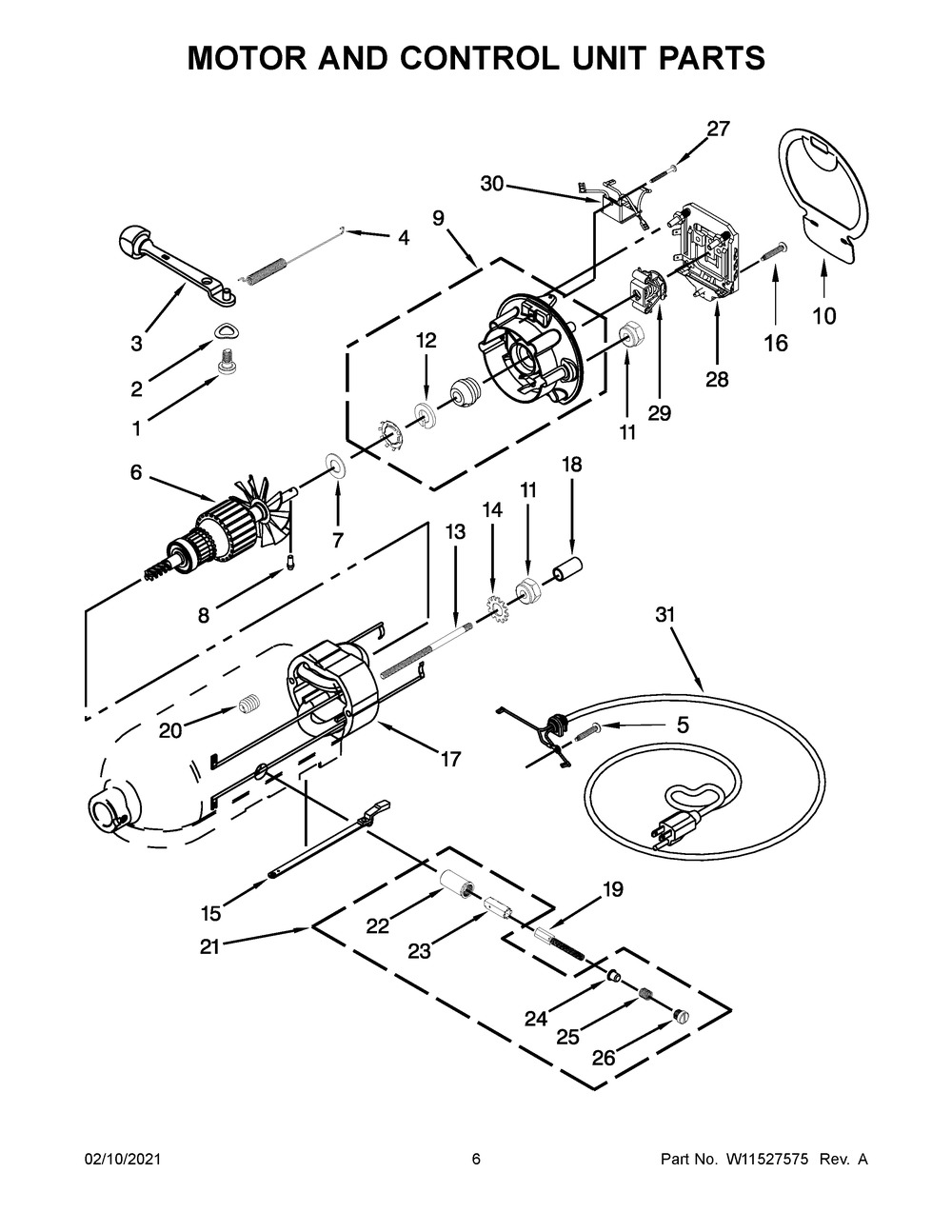 Motor And Control Unit Parts Diagram and Parts List for 5KSM156WPBDR4  Whirlpool Mixer