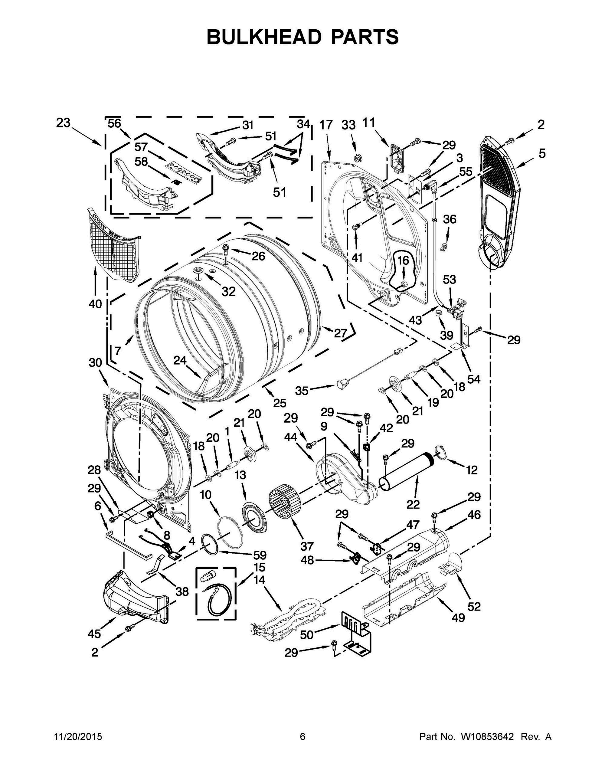04 - BULKHEAD PARTS Diagram and Parts List for YMED5100DW1  Whirlpool Dryer