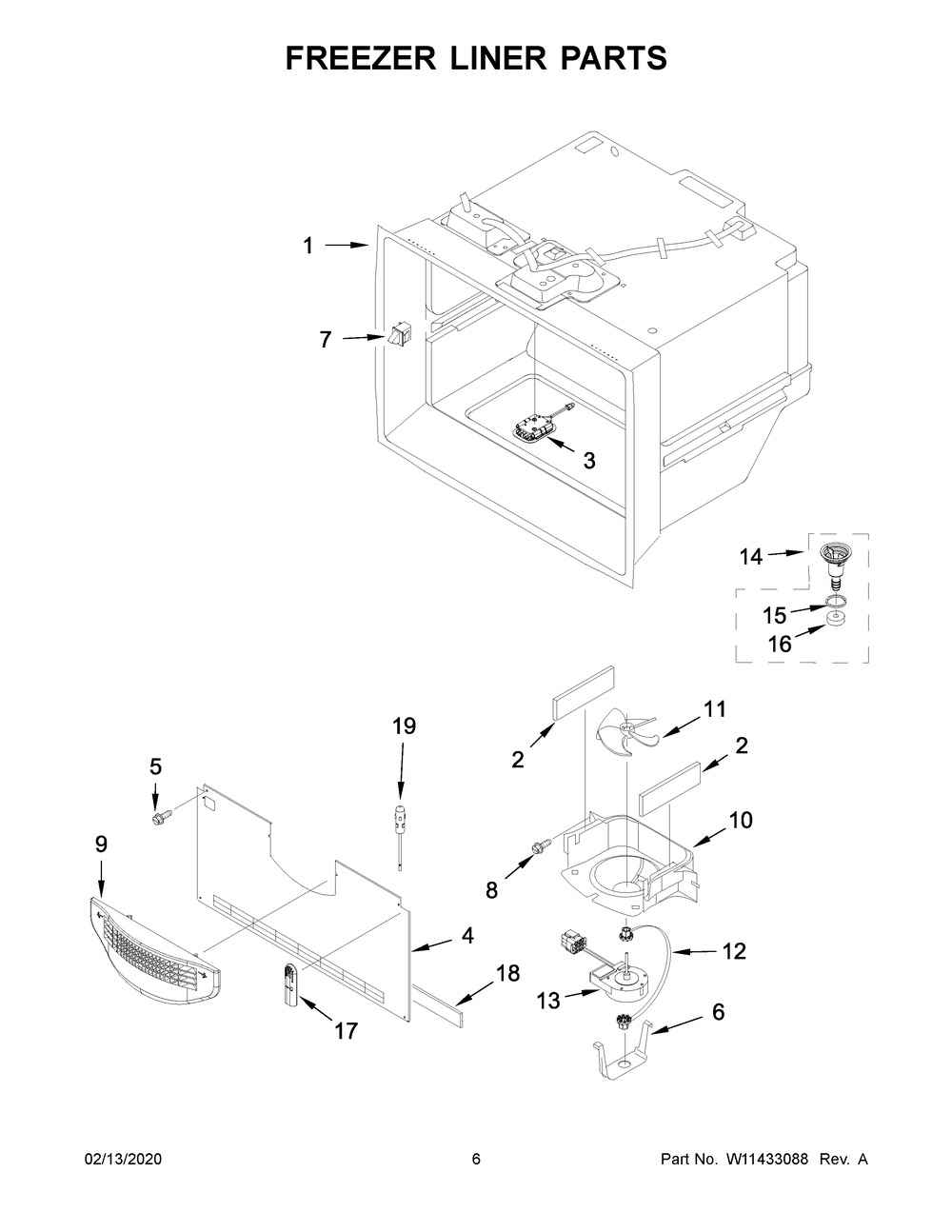 Freezer Liner Parts Diagram and Parts List for WRF757SDHZ01  Whirlpool Refrigerator