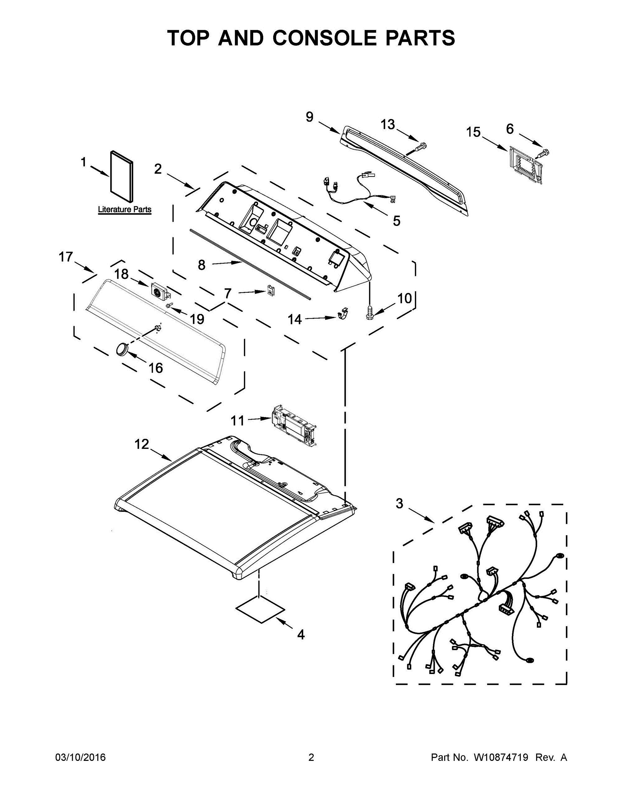 02 - TOP AND CONSOLE PARTS Diagram and Parts List for YMEDB855DC3  Whirlpool Dryer