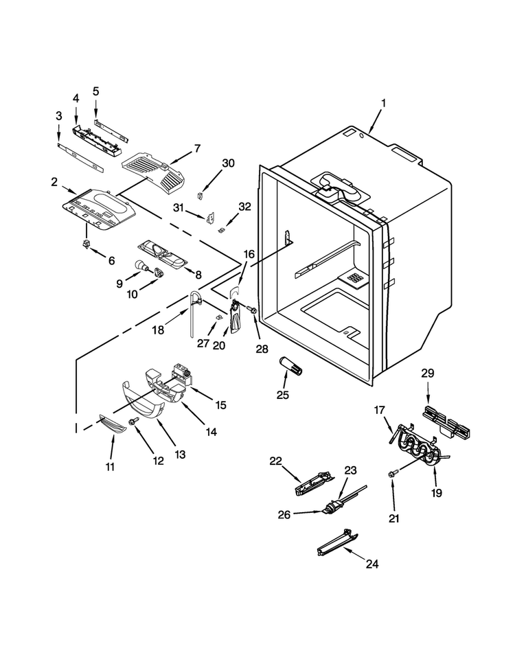 Refrigerator Liner Parts Diagram and Parts List for KRFC300EWH01  KitchenAid Refrigerator