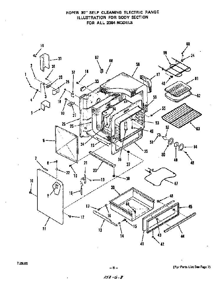 Body Diagram and Parts List for 2384*0A  Roper Range