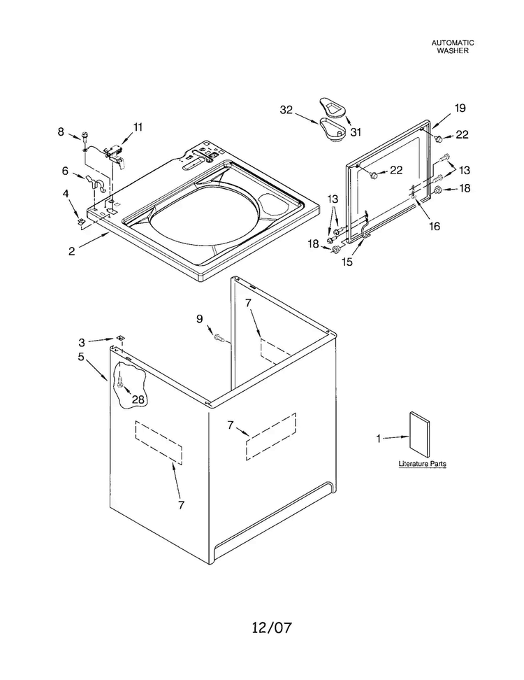 Top And Cabinet Diagram and Parts List for LSQ9560PW2  Whirlpool Washer