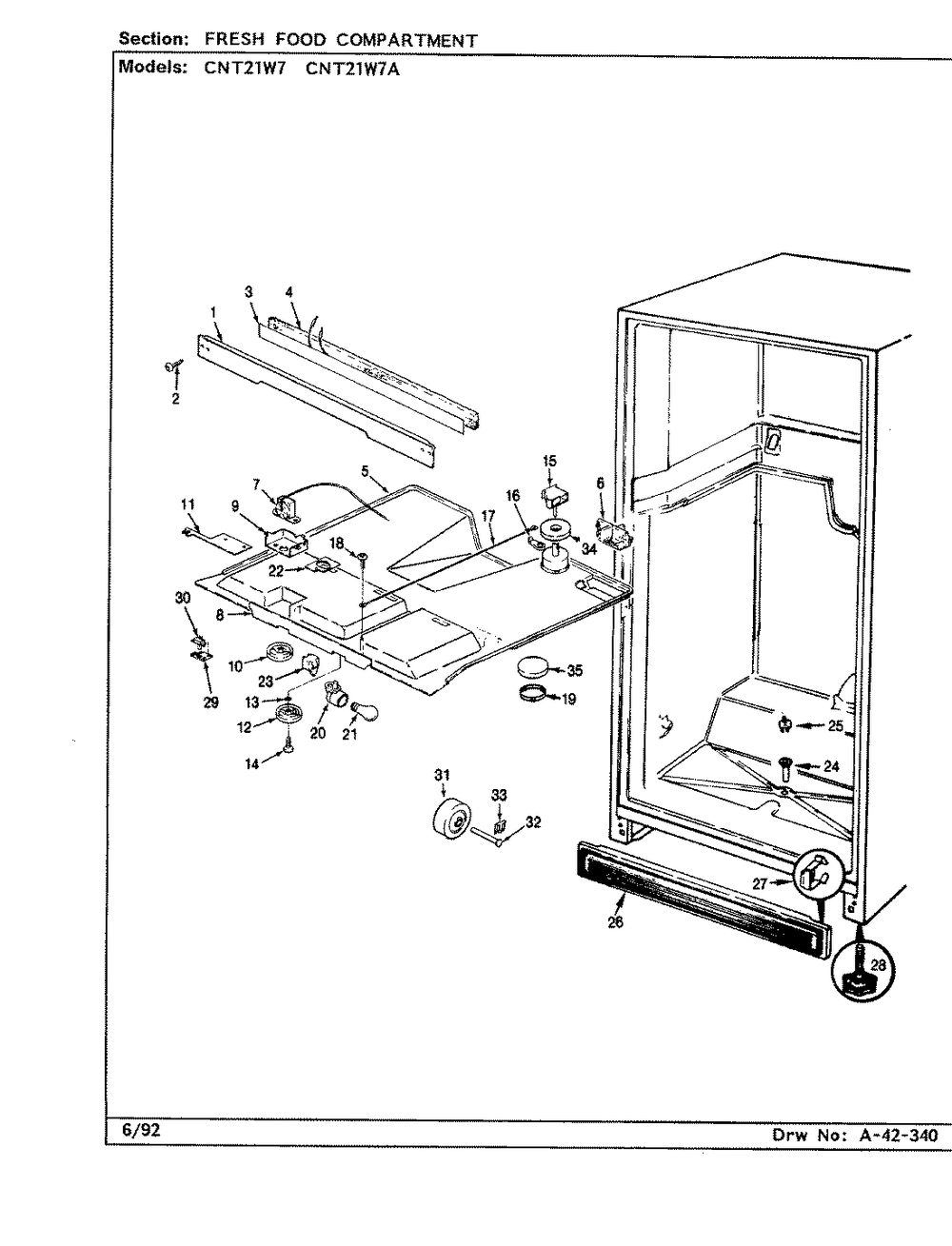 03 - Fresh Food Compartment Diagram and Parts List for CNT21W7A  Whirlpool Refrigerator