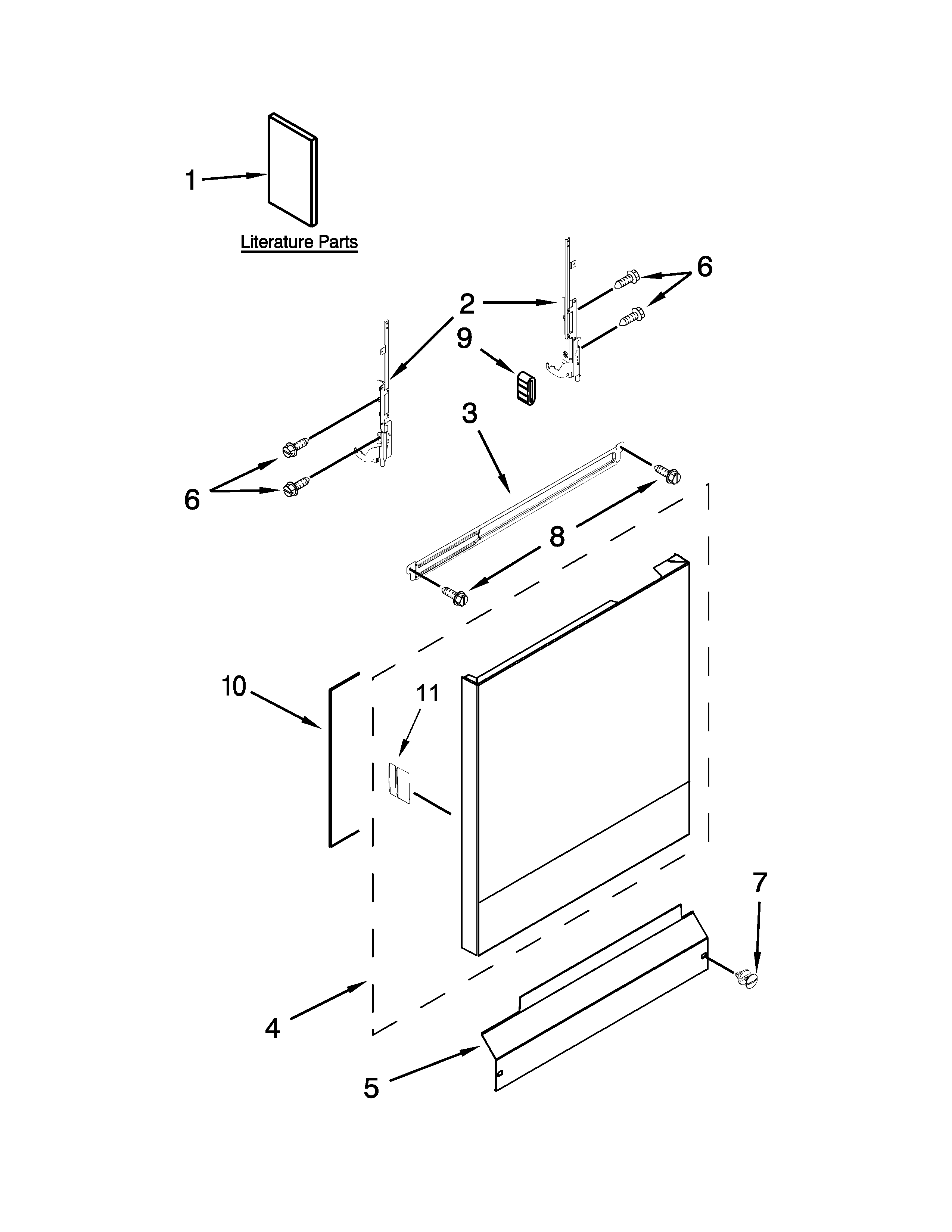 Door And Panel Parts Diagram and Parts List for 66517152K217  Kenmore Dishwasher