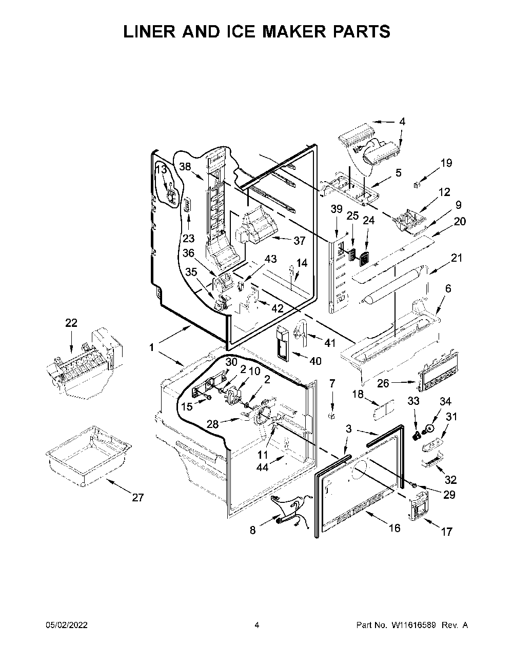 Liner And Ice Maker Parts Diagram and Parts List for KRFF300ESS02  KitchenAid Refrigerator