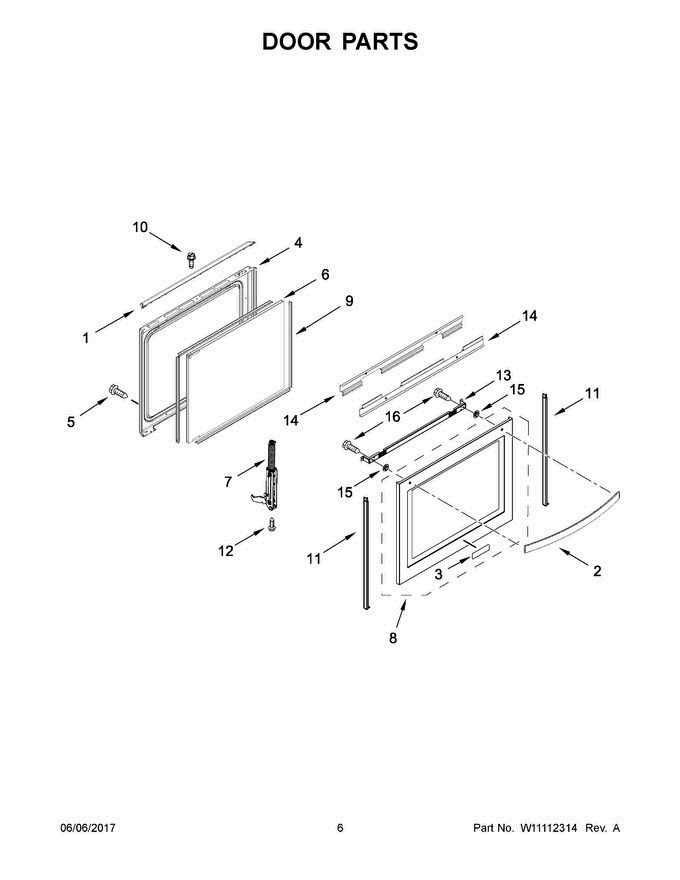 04 - Door Parts Diagram and Parts List for WEE750H0HV0  Whirlpool Range