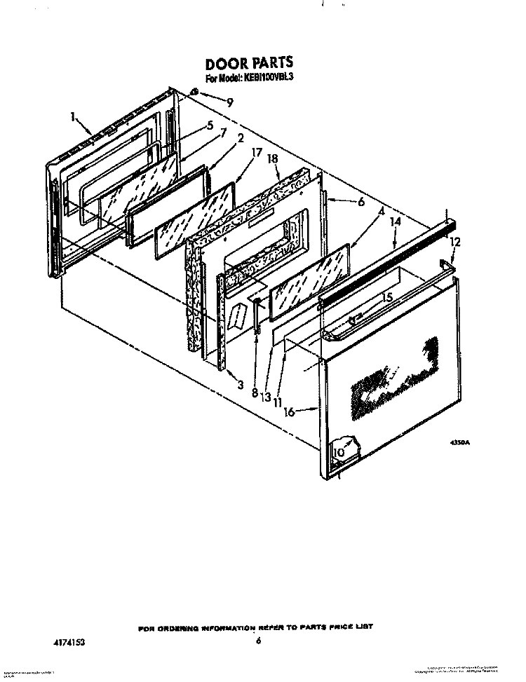 DOOR Diagram and Parts List for KEBI100VBL3  KitchenAid Wall Oven