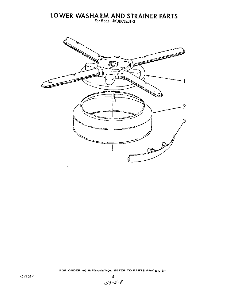 LOWER WASHARM AND STRAINER Diagram and Parts List for 4KUDC220T3  KitchenAid Dishwasher