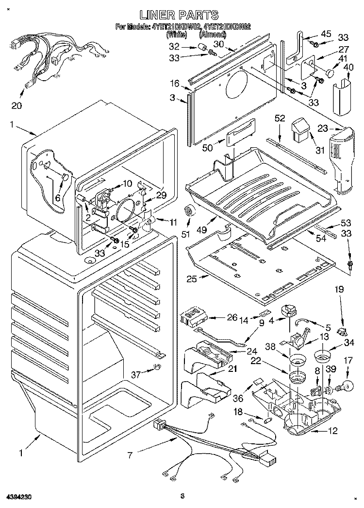 LINER Diagram and Parts List for 4YET21DKDN02  Whirlpool Refrigerator