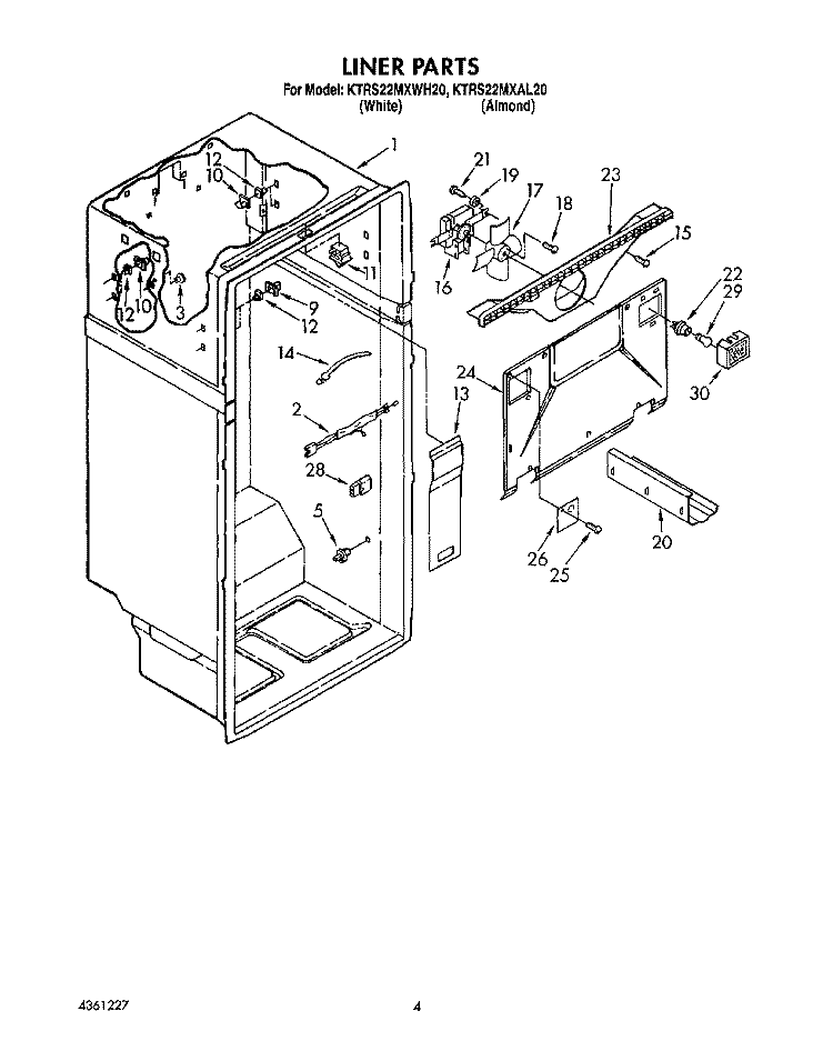 LINER Diagram and Parts List for KTRS22MXWH20  KitchenAid Refrigerator