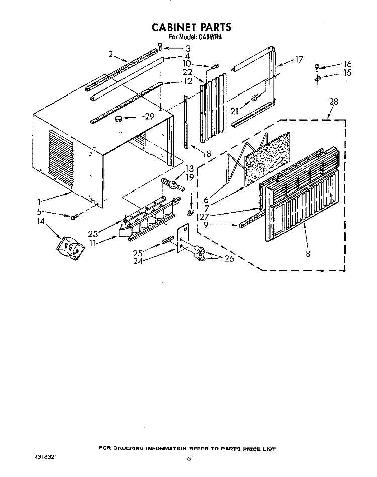 CABINET Diagram and Parts List for CA8WR4  Crosley Air Conditioner
