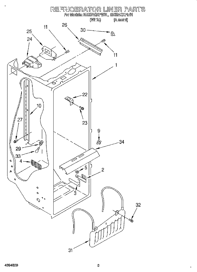 REFRIGERATOR LINER Diagram and Parts List for RS25AQXFW01  Roper Refrigerator