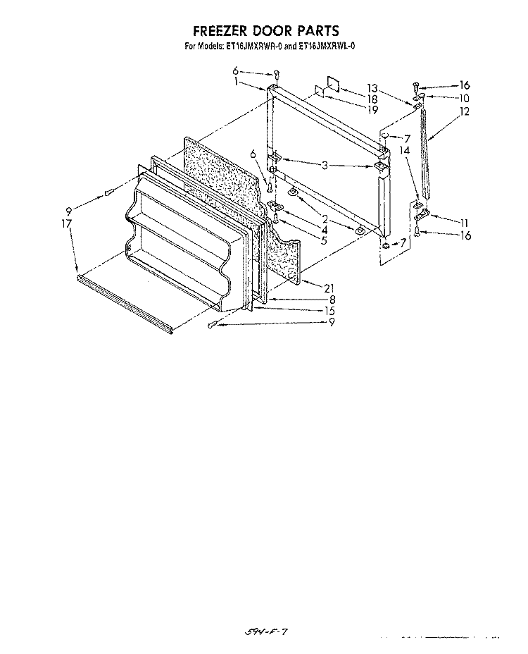FREEZER DOOR Diagram and Parts List for ET16JMXRWR0  Whirlpool Refrigerator