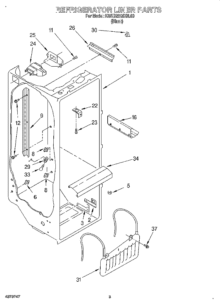 REFRIGERATOR LINER Diagram and Parts List for KSRB22QDBL00  KitchenAid Refrigerator