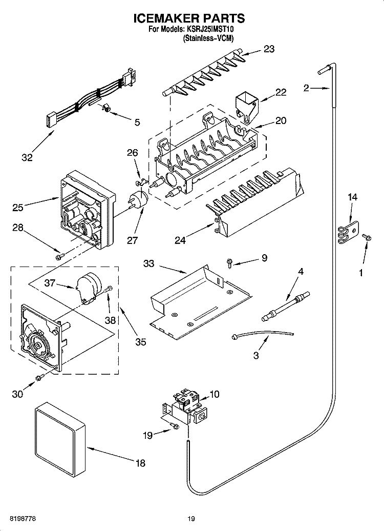 ICEMAKER PARTS, PARTS NOT ILLUSTRATED Diagram and Parts List for KSRJ25IMST10  KitchenAid Refrigerator