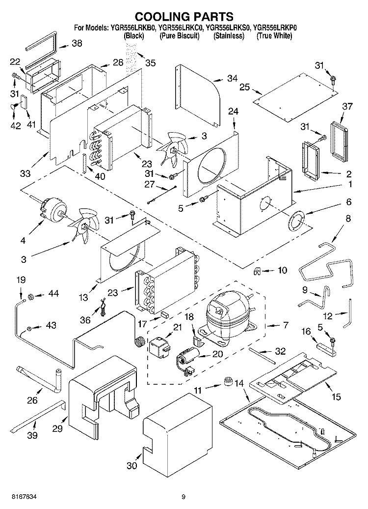 COOLING PARTS Diagram and Parts List for YGR556LRKC0  Whirlpool Range
