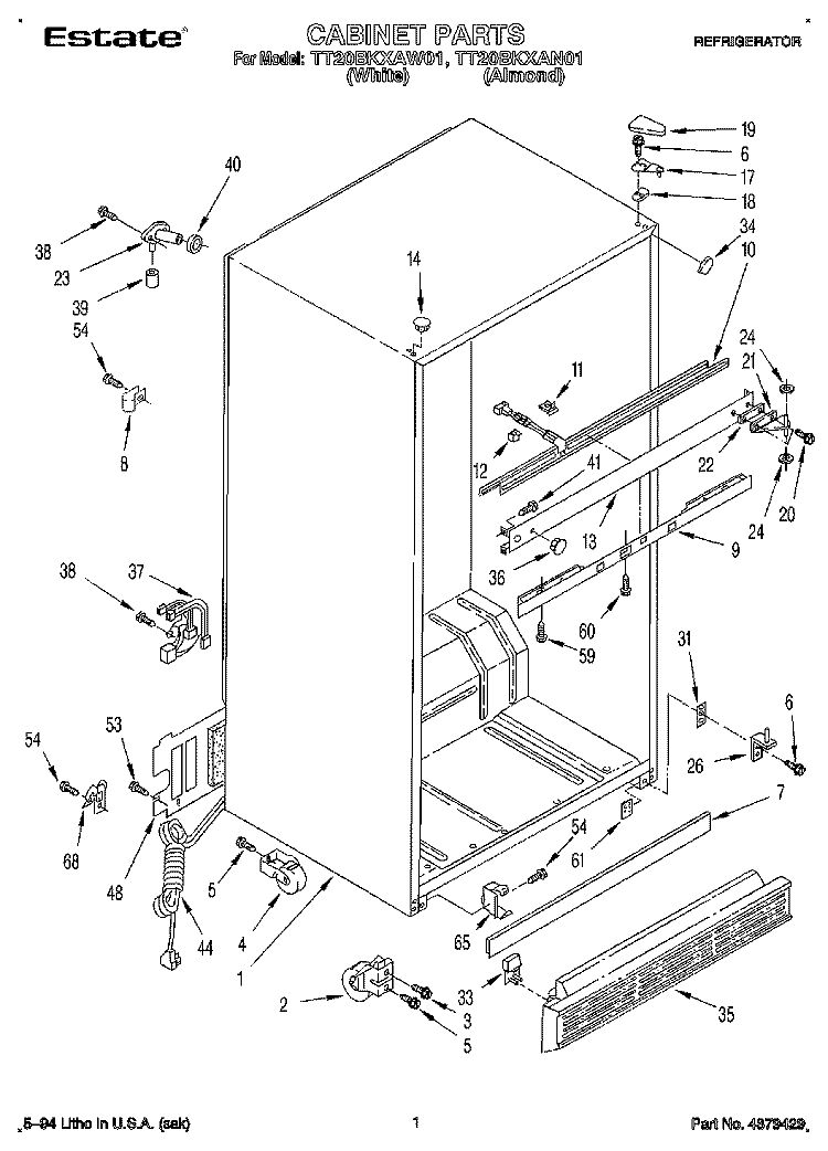 CABINET Diagram and Parts List for TT20BKXAW01  Whirlpool Refrigerator