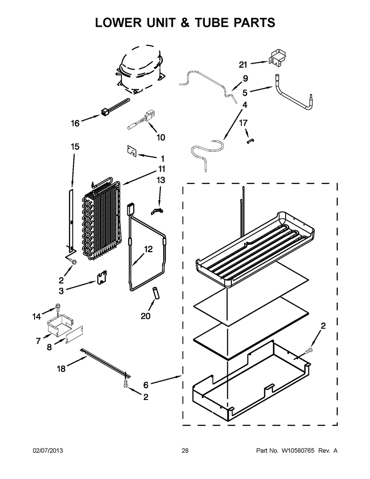 LOWER UNIT & TUBE PARTS Diagram and Parts List for KSSC48QVS05  KitchenAid Refrigerator