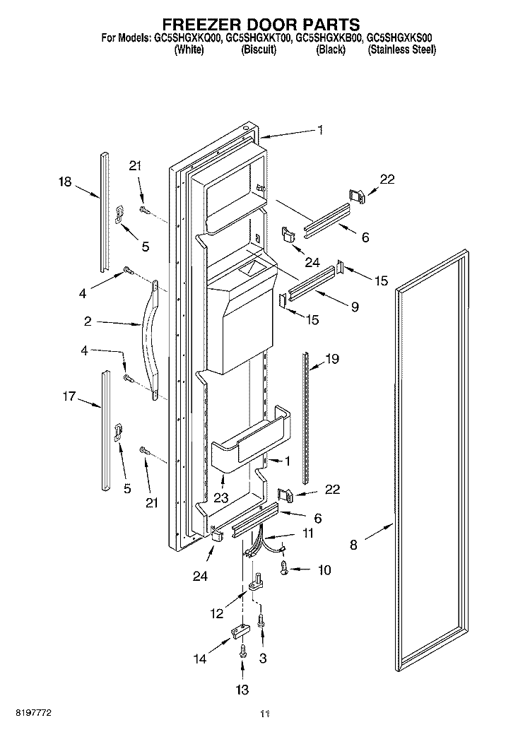 FREEZER DOOR PARTS Diagram and Parts List for GC5SHGXKB00  Whirlpool Refrigerator