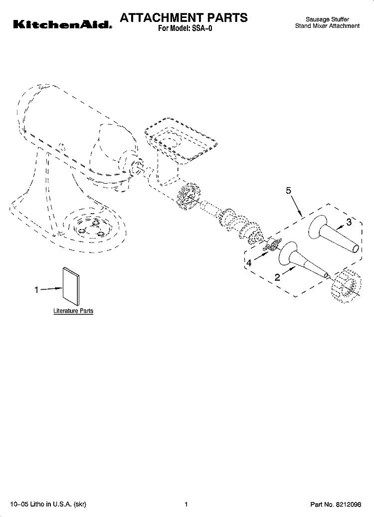 ATTACHMENT PARTS Diagram and Parts List for SSA-0  KitchenAid Mixer