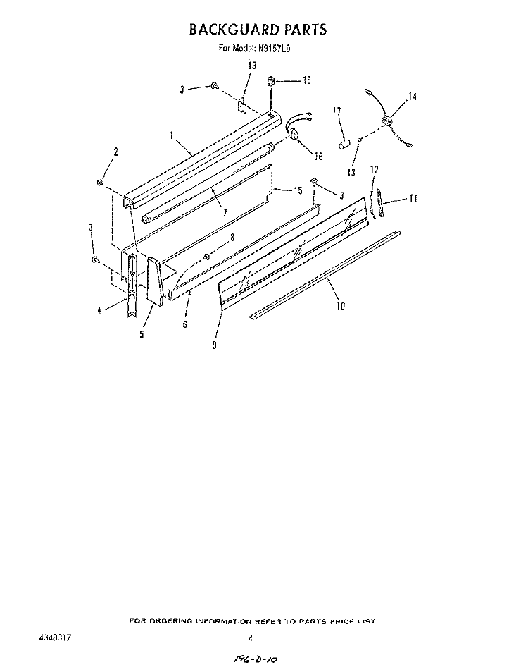 BACKGUARD Diagram and Parts List for N9157L0  Roper Range
